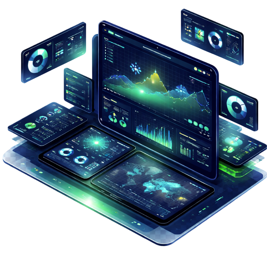 Futuristic SaaS dashboard in neon colors-Photoroom